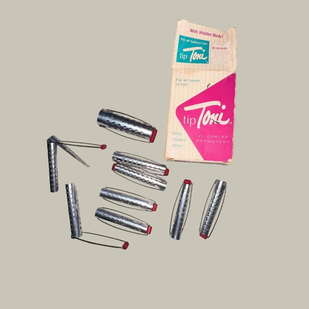 Vintage Tip Toni 20-Curler Permanent Box with Metal Perm Rollers Retro Beauty